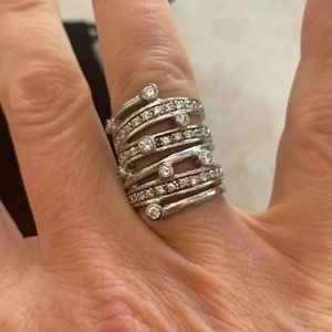 White metal ring with stones